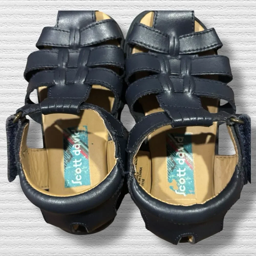 Scott David Toddler Boy Sandals 8M Navy Leather Fisherman Sailor Style